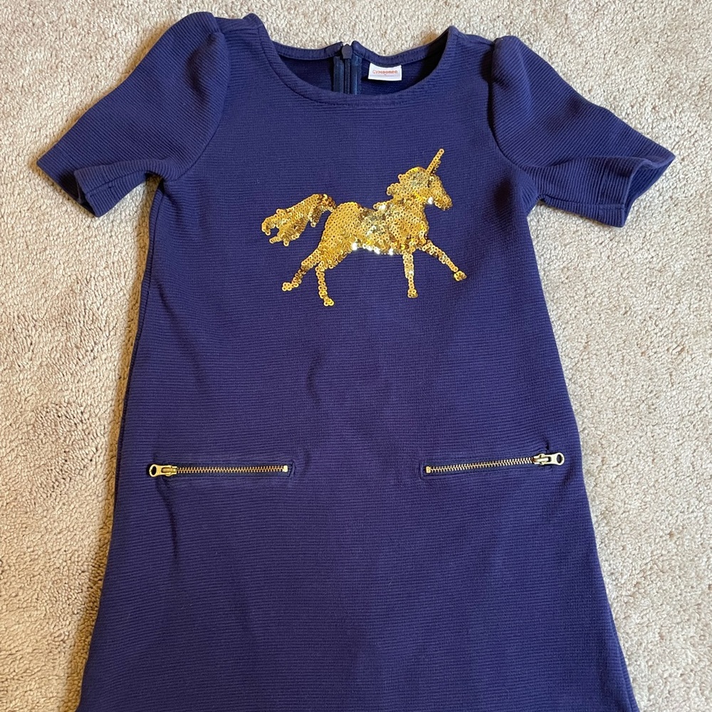 Gymboree unicorn dress, size 5, Navy